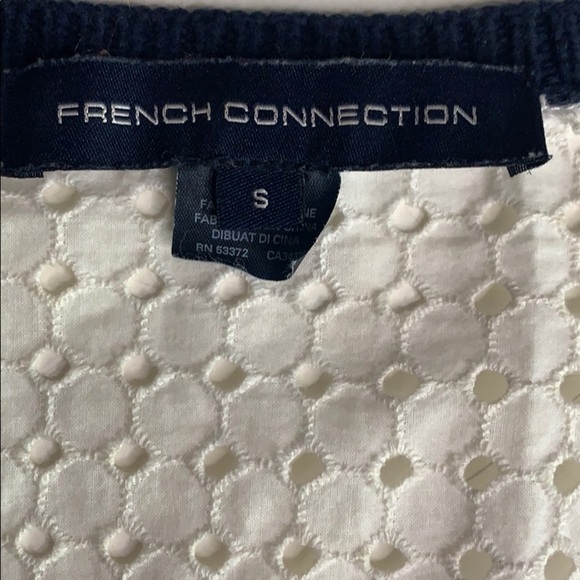 French Connection Babydoll V Neck eyelet Pullover sweater top small women’s - Picture 3 of 6